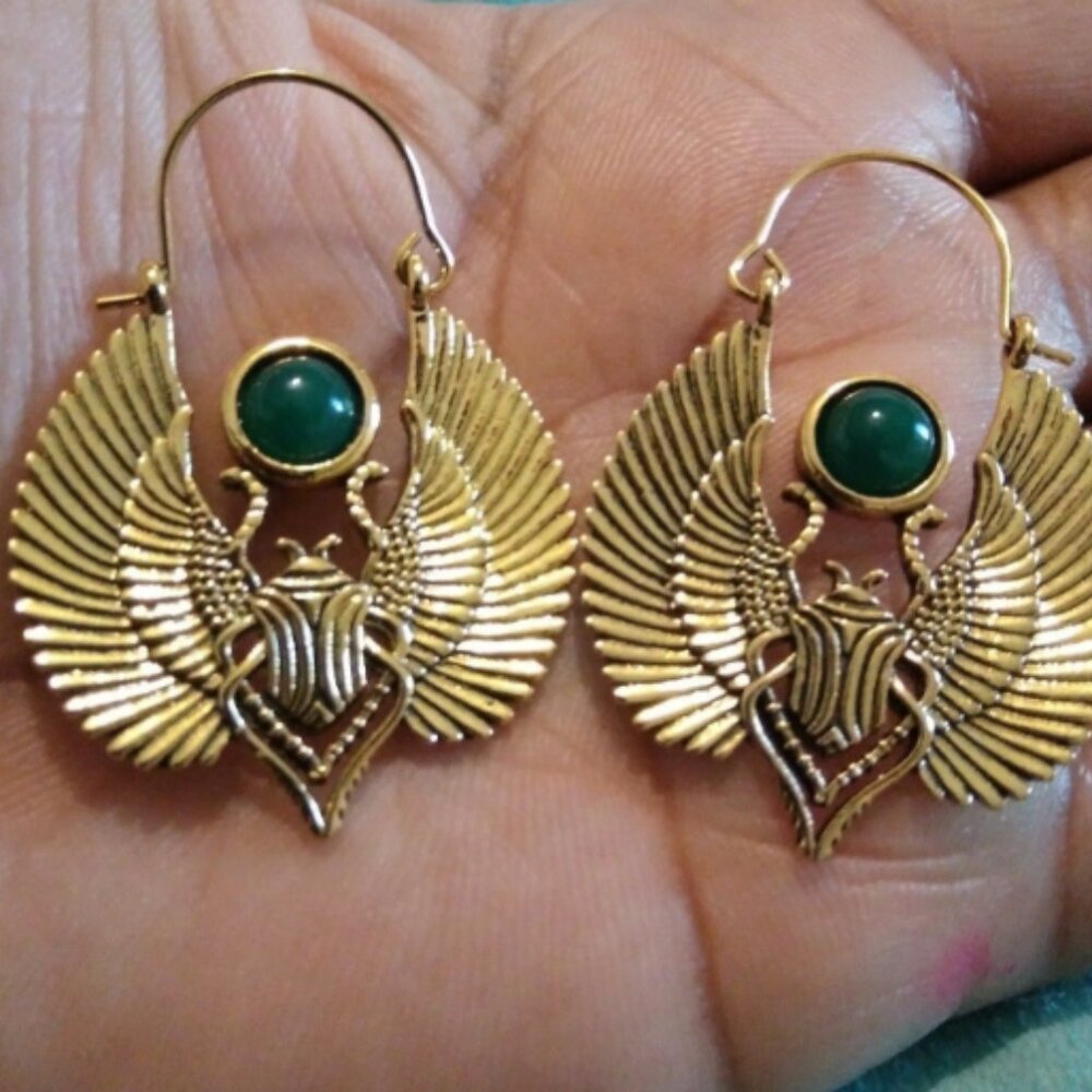 Earrings EGYPTIAN PHAROAH NEFERTITI INSPIRED GOLDTONE PIERCED EARRINGS post